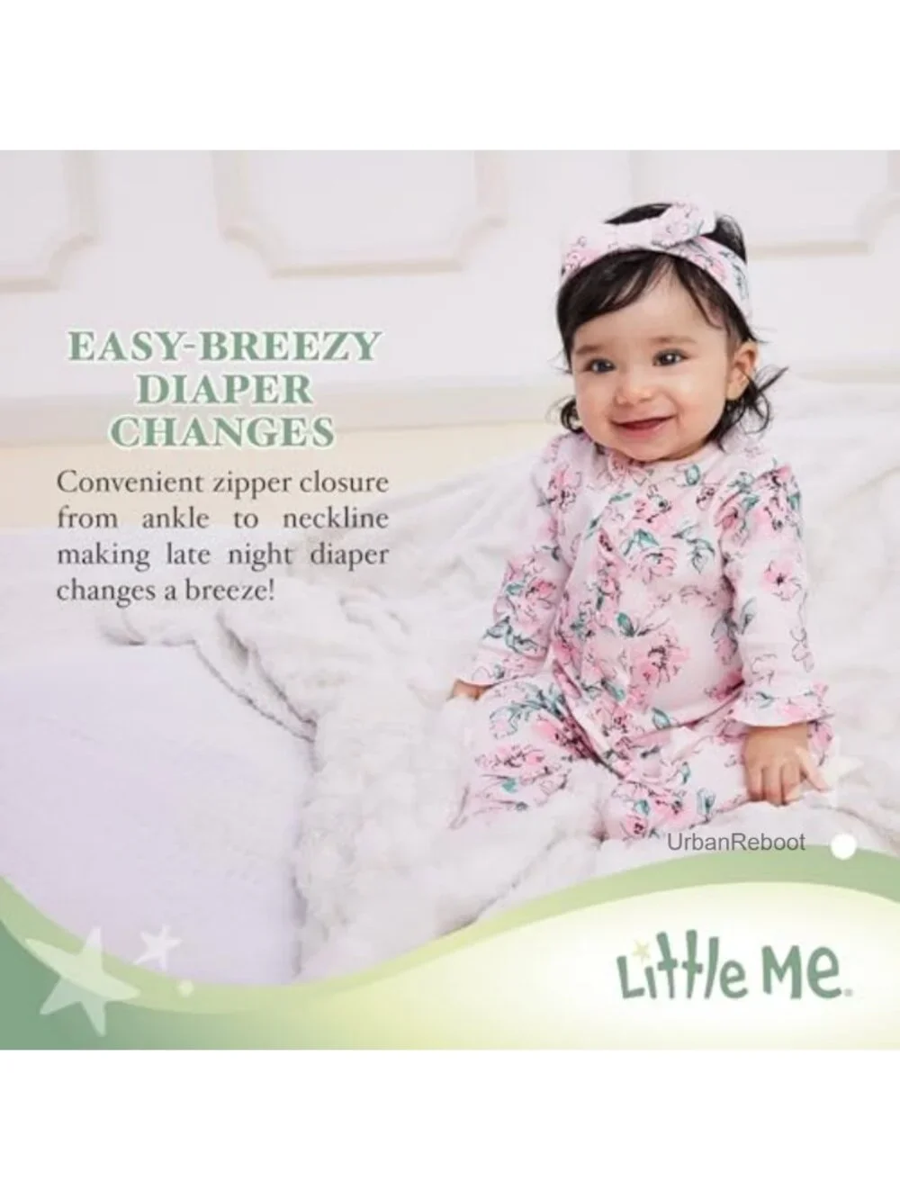 100% Cotton 2-Piece Zipper Closure Footie and Headband Set